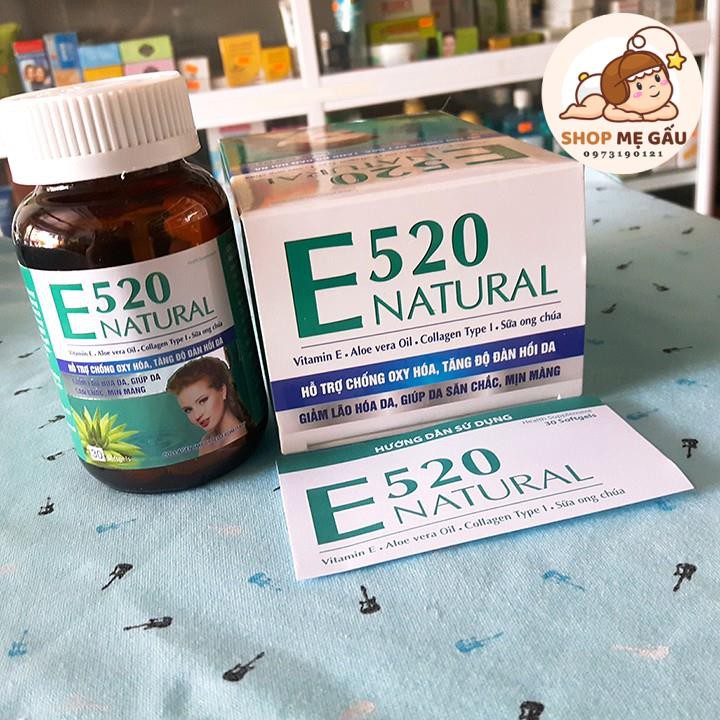 Viên uống Vitamin E 520 Natural hỗ trợ chống Oxy hóa, làm đẹp da hộp 30 viên