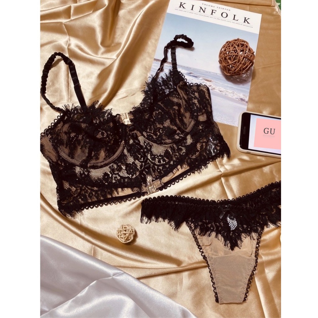 Bộ Bralette Xuyên Thấu Có Gọng Không Độn Mix Cúc Giữa Ren Mềm Sexy Phối Quần Lọt Khe Gu Bra - B08 | BigBuy360 - bigbuy360.vn