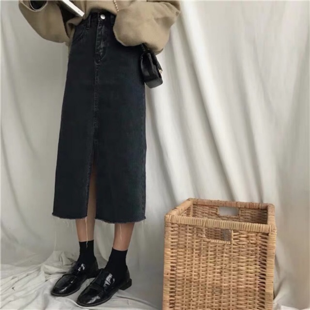Chân váy jeans xẻ tà | BigBuy360 - bigbuy360.vn