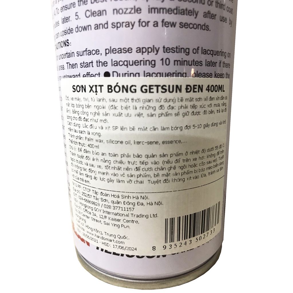 Sơn xịt nội ngoại thất siêu bóng &amp; chịu nhiệt Getsun 400ml