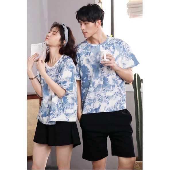 Áo phông / Áo thun tay lỡ loang màu in chữ unisex freesize