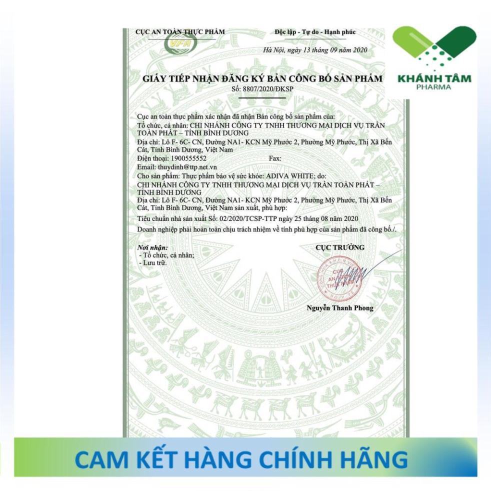 ! [Date mới nhất] White Adiva dạng viên (Hộp 60v) - Viên uống trắng da, chống nắng, mờ nám, đẹp da [collagen adiva] | BigBuy360 - bigbuy360.vn
