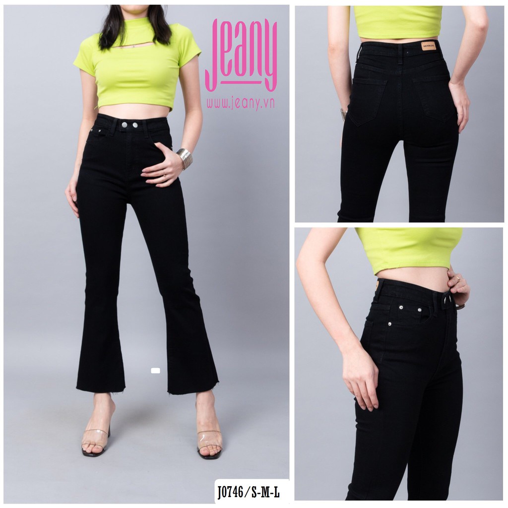 Quần Jean Ống Loe Trơn Đen 2 Nút J0746 - Jeany