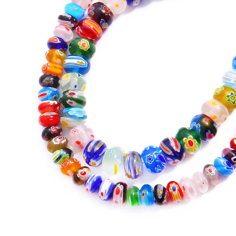 Hạt thủy tinh tròn dẹt họa tiết Millefiori dùng làm trang sức thủ công DIY