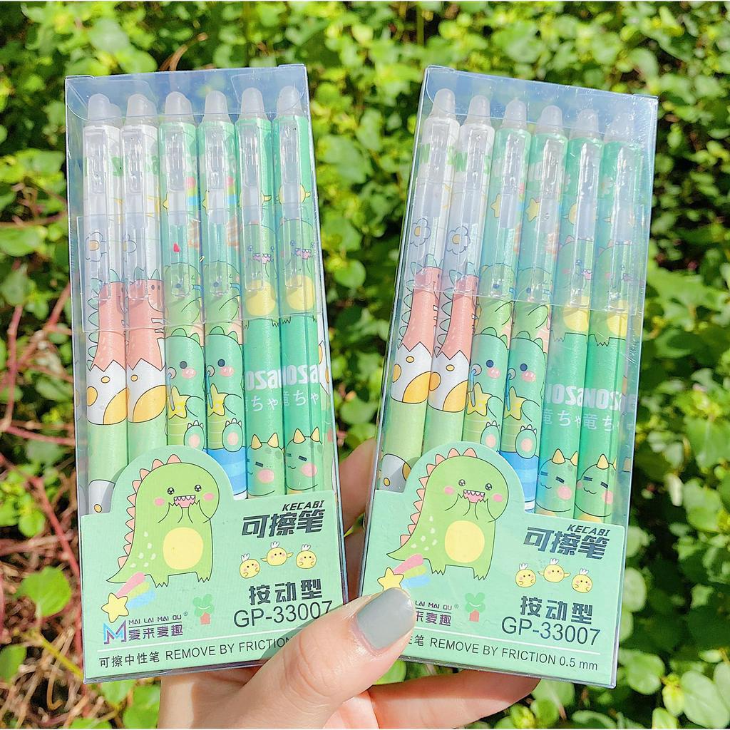 Hộp 12 cây bút gel xóa được mực xanh/tím hình hoạt hình dễ thương