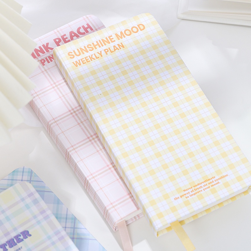 Sổ Tay Slim Weekly Planner Bìa Caro Pastel Ruột Kẻ Ô Vuông 96 Trang