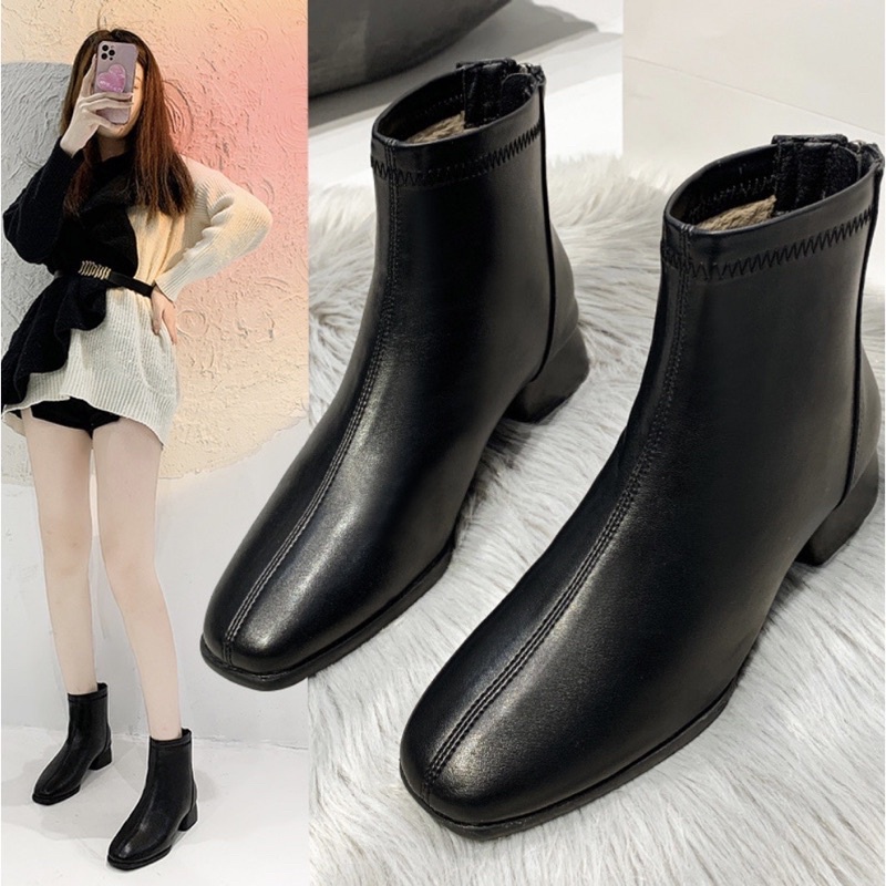 Giày bốt đế vuông cao có khoá kéo phía sau - GOLDSNEAKER