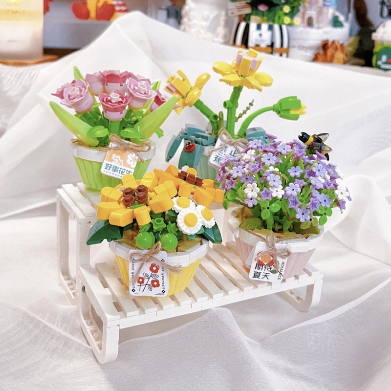 Mô hình lắp ráp Chậu Hoa Mini LOZ 1673 1674 để bàn trang trí by LoZ quà tặng người thân
