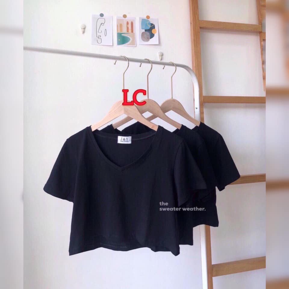 [C01] ÁO croptop nữ cổ tim from rộng siêu mát màu trắng, đen, vàng Freesize dưới 68kg