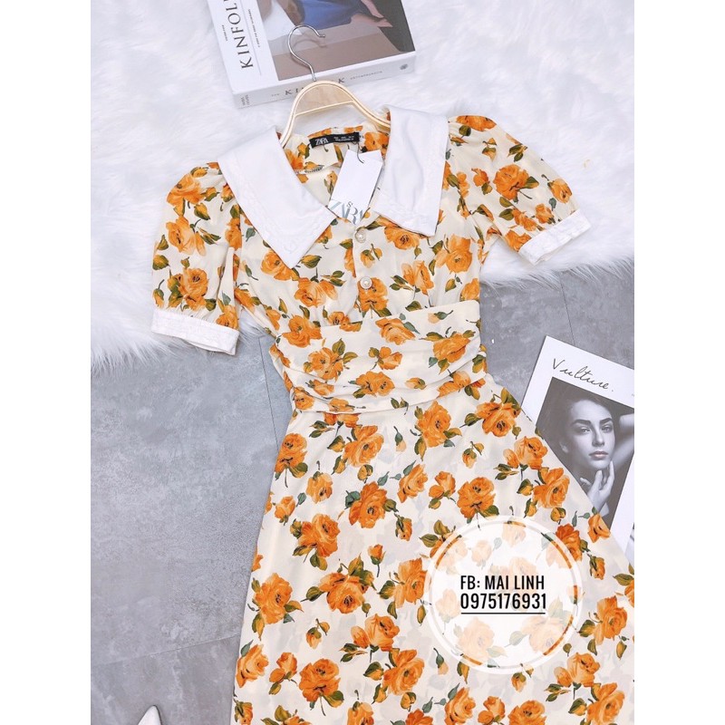 ⚡️BÁN SỈ⚡️Đầm hoa vintage màu vàng phối cổ trắng | BigBuy360 - bigbuy360.vn