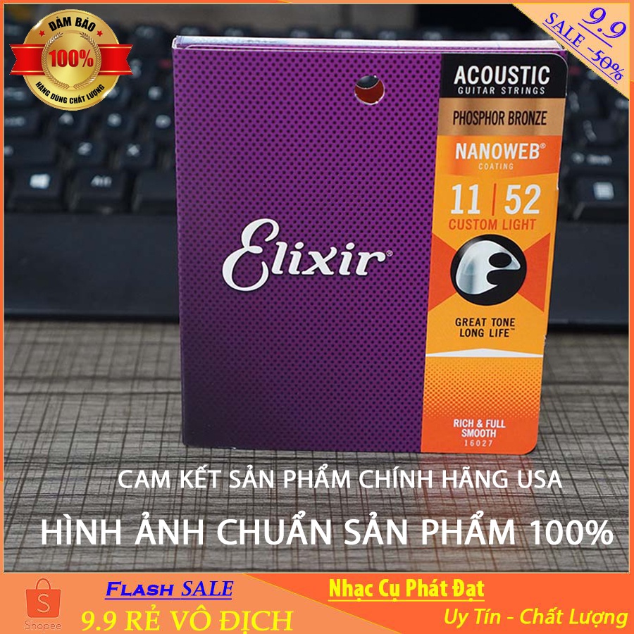 Bộ dây đàn guitar acoustic Elixer cỡ 11 l Cam kết chính hãng Mỹ USA