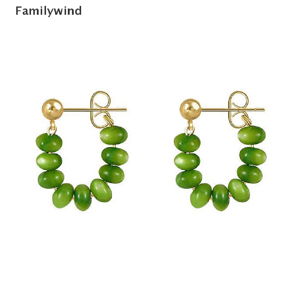 Khuyên Tai Lủng Lẳng Đính Đá Mắt Mèo Màu Xanh Lá Thời Trang Cho Nữ