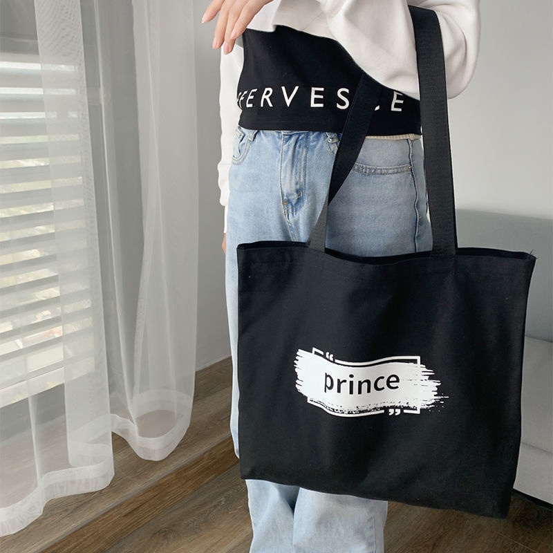 Túi Xách Canvas Cỡ Lớn In Chữ Thời Trang Hàn Quốc Cho Nữ