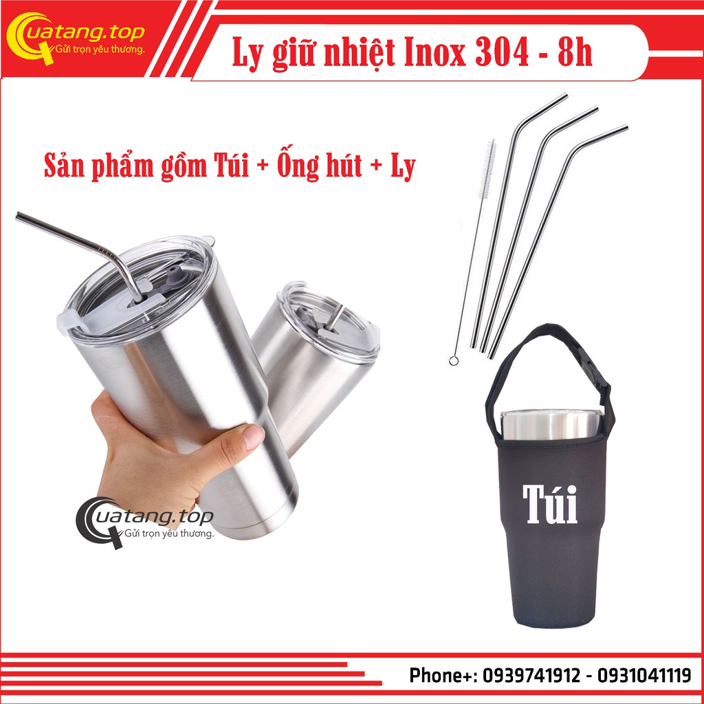 Ly giữ nhiệt Thái Lan 900ml kiểu dáng Ly Yeti [Tặng kèm túi + 2Ống hút + cọ] màu Bạc Inox 304 giữ nhiệt lên đến 12h | BigBuy360 - bigbuy360.vn