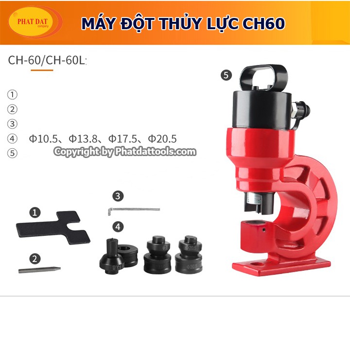 Máy Đột Lỗ Thủy Lực CH60 Và Bơm Tay Thủy Lực CP700-Đột Đồng 10mm,Sắt 6mm-Kèm 4 Khuôn-Bảo Hành 6 Tháng