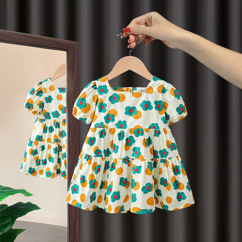 Đầm Cotton Cổ Vuông In Hoa Thời Trang Cho Bé Gái 0-6 Tuổi