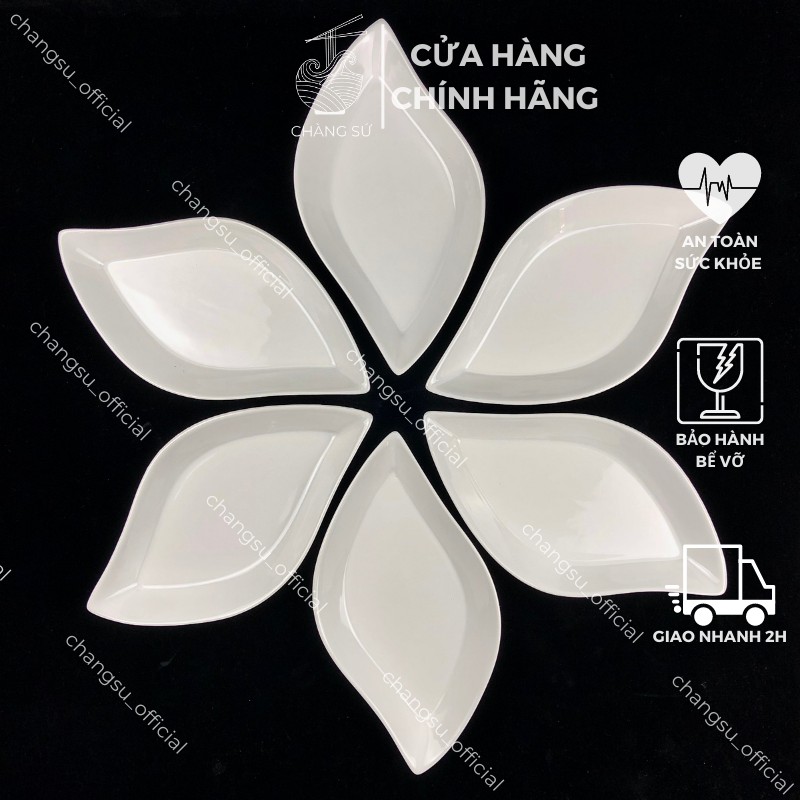 Bộ đĩa lá 6 dĩa sứ xoài phong cách châu âu - Set bát đĩa hoa đẹp thắp hương cúng gia tiên