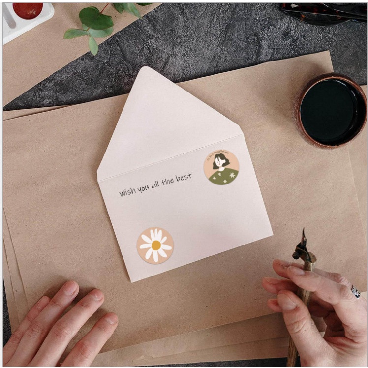 CUỘN SET 500 NHÃN DÁN, STICKER HỌA TIẾT VINTAGE, HÌNH DÁNG HOẠT HÌNH NGỘ NGHĨNH, DỄ THƯƠNG