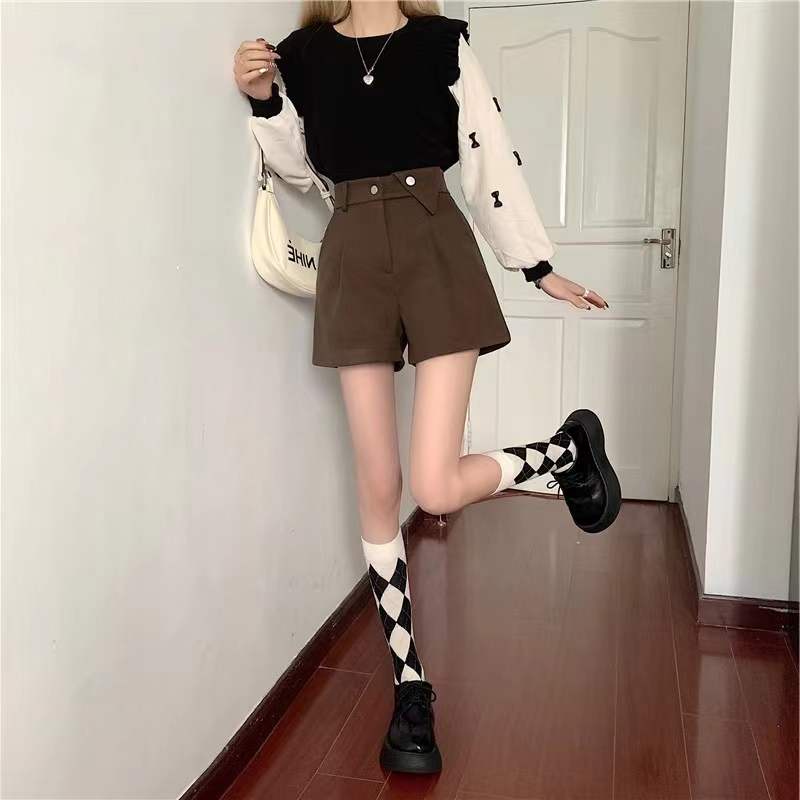 Quần Short Len Lưng Cao Ống Rộng Thời Trang Mùa Thu Dành Cho Nữ