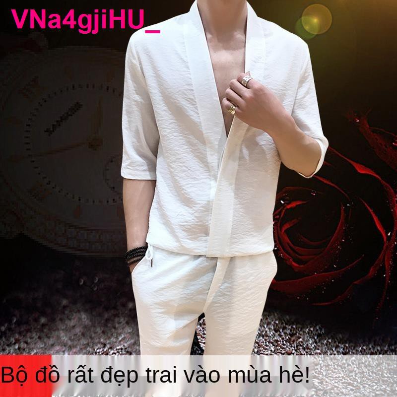 Đêm mùa hè thời trang nam bộ vest hộp quần short chín điểm hợp người mẫu đẹp trai áo cá tính dụng cụ