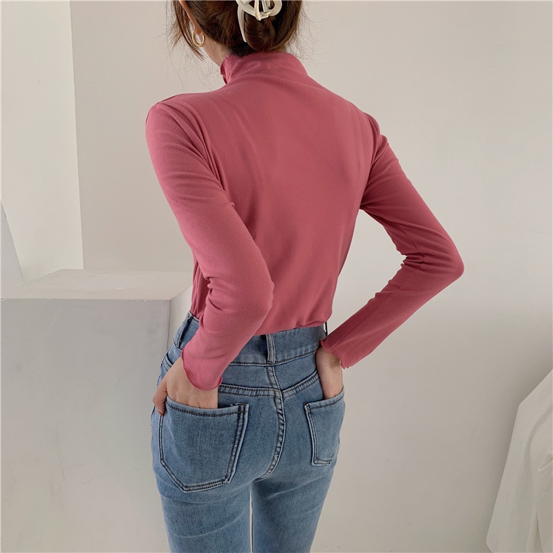 Áo thun tay dài cổ lọ màu sắc đơn giản dễ phối đồ