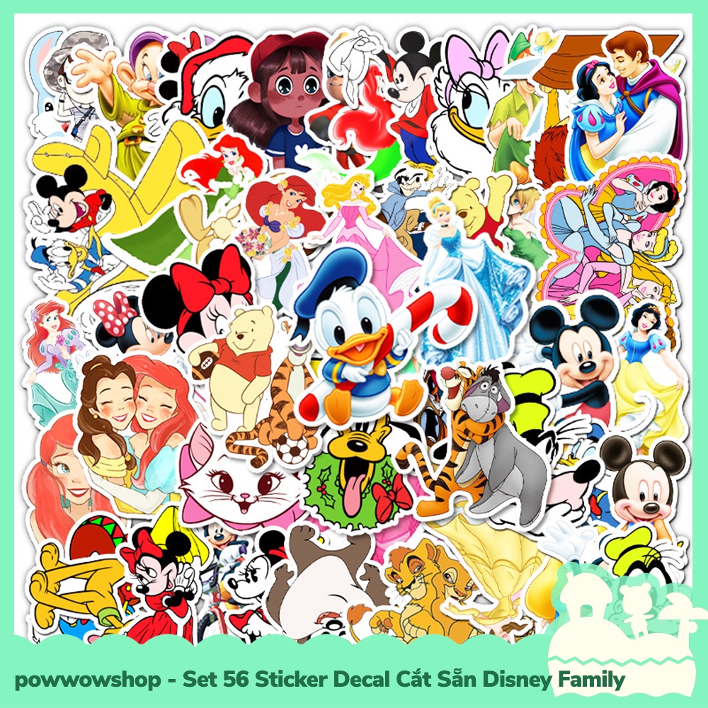 [Sẵn VN - Hỏa Tốc] Set 56 Sticker Mini Decal Dán Trang Trí Vật Dụng Mẫu Nhân Vật Hoạt Hình Disney Characters Family