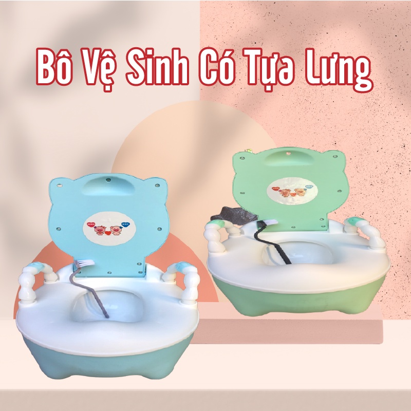 Bô Đi Vệ Sinh Cho Bé, Có Tựa Lưng, Có Ngăn Chứa Dễ Tháo Lắp Chùi Rửa, Tặng Kèm Cọ Vệ Sinh Bô