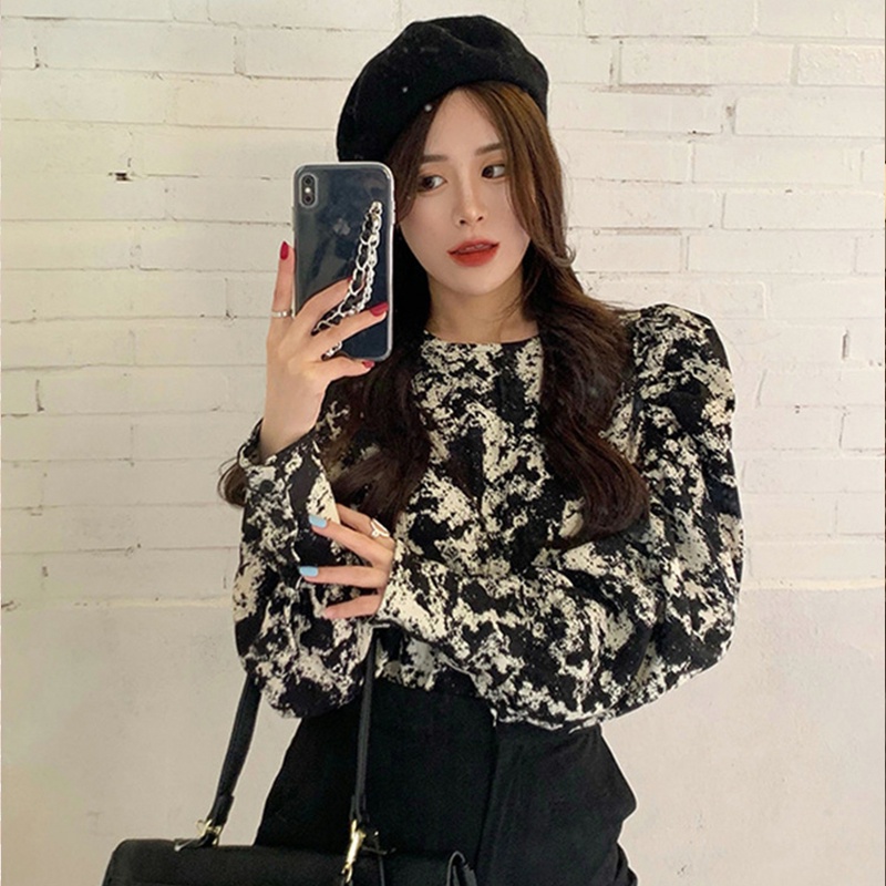 Áo sơ mi tay dài họa tiết hoa phong cách retro hợp thời trang