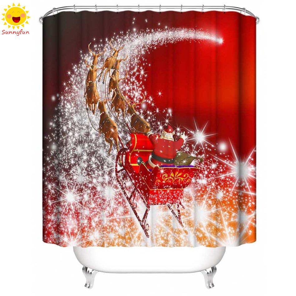 Bộ Rèm + Thảm + Thảm + Vỏ Bọc Nắp Bồn Cầu In Họa Tiết Ông Già Noel / Đường Phố / Bầu Trời Sao