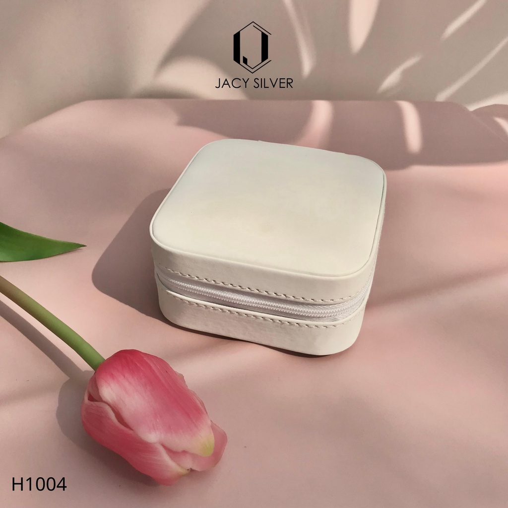 Hộp da mini đựng trang sức kèm gương có khóa kéo tiện lợi H1004