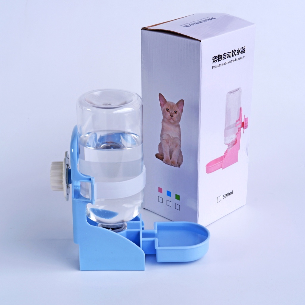 Bình nước cho chó mèo gắn chuồng có khay treo lồng cho thú cưng cấp nước tự động 500ml