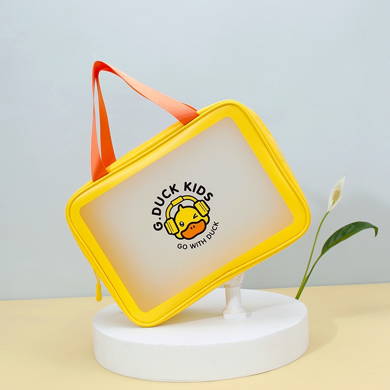 Túi Đựng Mỹ Phẩm Trong Suốt Sức Chứa Lớn Họa Tiết Chú Vịt Vàng Hoạt Hình Thời Trang