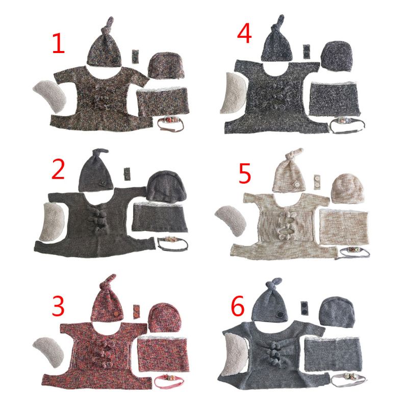 Set Băng Đô + Mũ + Khăn Quấn Đầu Chụp Ảnh Cho Bé 0-7 Tháng Tuổi