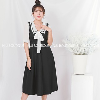 Đầm Xòe Phối Nơ tay voan dáng công sở