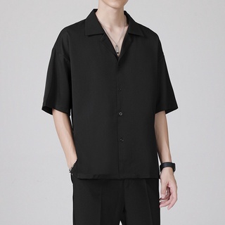 Áo sơ mi tay ngắn nam nữ IKEMEN form rộng sơ mi cổ vest unisex tay lỡ, chất vải lụa mịn chống nhăn