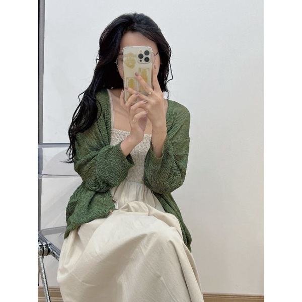 Áo khoác cardigan len mỏng form rộng basic bảng màu vintage - Ảnh thật Yena Closet