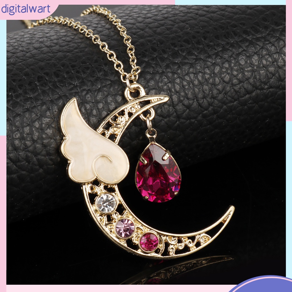 Dây chuyền thiết kế mặt trăng lưỡi liềm và cánh đính đá nhân tạo thời trang dành cho nữ