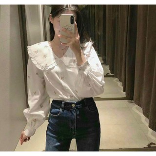 Áo xô thêu hoa cổ bèo
