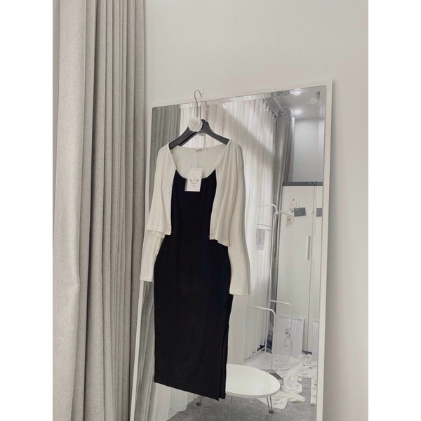 sét đầm 2 món gồm đầm borip phối áo ngoài thun gân