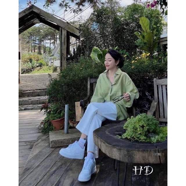 Sét áo sơmi xanh+quần trắng