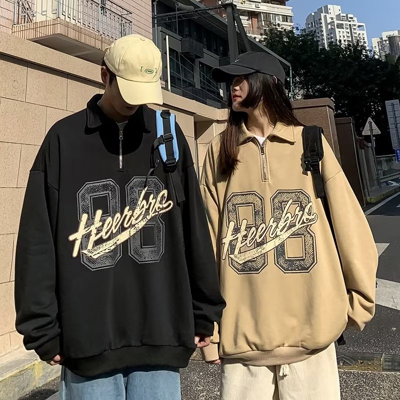 Áo Sweater Dáng Rộng Có Khóa Kéo Nửa Cổ In Họa Tiết Kiểu Retro Hàn Quốc Thời Trang Mùa Thu 2022 Mới