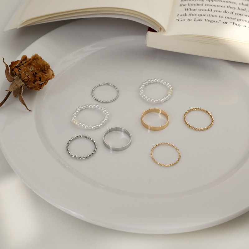 Set 4 nhẫn bằng hợp kim/xỏ hạt ngọc trai giả thời trang giản dị cho nữ