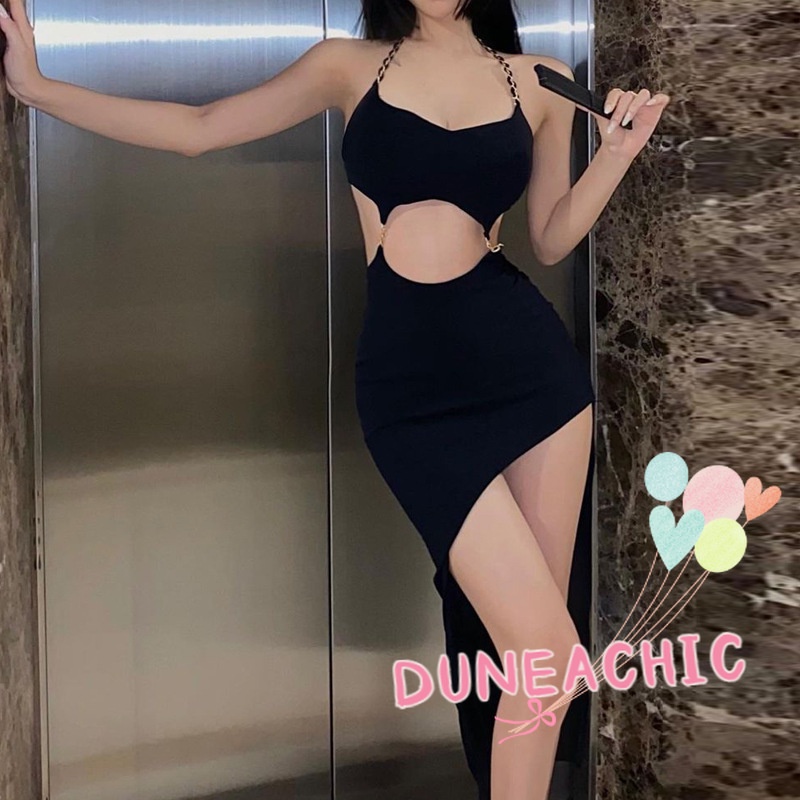 DUNEA Đầm hở lưng xẻ tà thời trang quyến rũ dành cho nữ