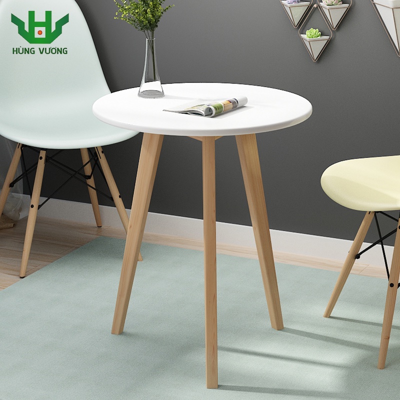 Bàn trà sofa bệt, bàn ban công tròn cafe, decor chân gỗ tự nhiên