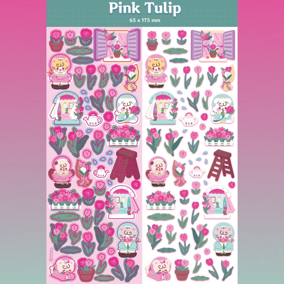 Peach 1Pcs GaLiCiCi Sticker Korean Small Roll Happy Life Sticker/PET Transparent Bottom Seamless Cartoon Girl Sticker/Photo Decorative Sticker