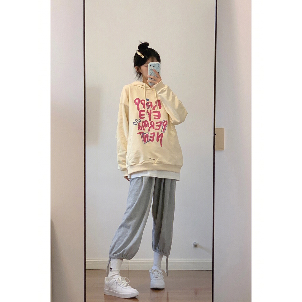 ZHELIHANGFEI Áo Hoodie Tay Dài Form Rộng Theo Phong Cách Preppy Nhật Bản Dễ Phối Đồ