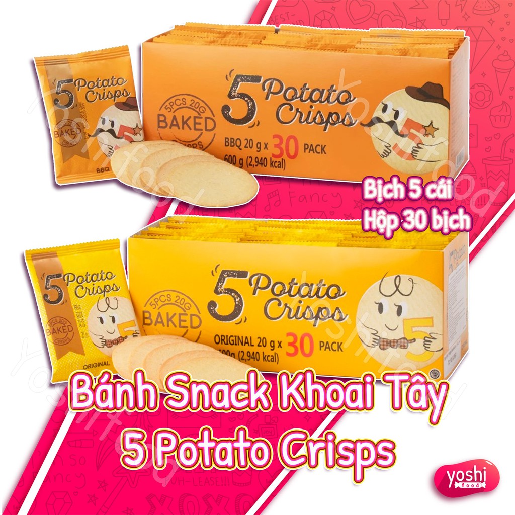 [Sale 50%] [2 Vị] Bánh Khoai Tây 5 Potato Crisps 600gr - Indonesia