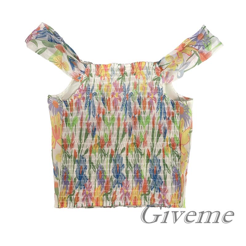 Áo Lửng Hai Dây Họa Tiết Hoa Ngọt Ngào Thời Trang Mùa Hè Cho Nữ