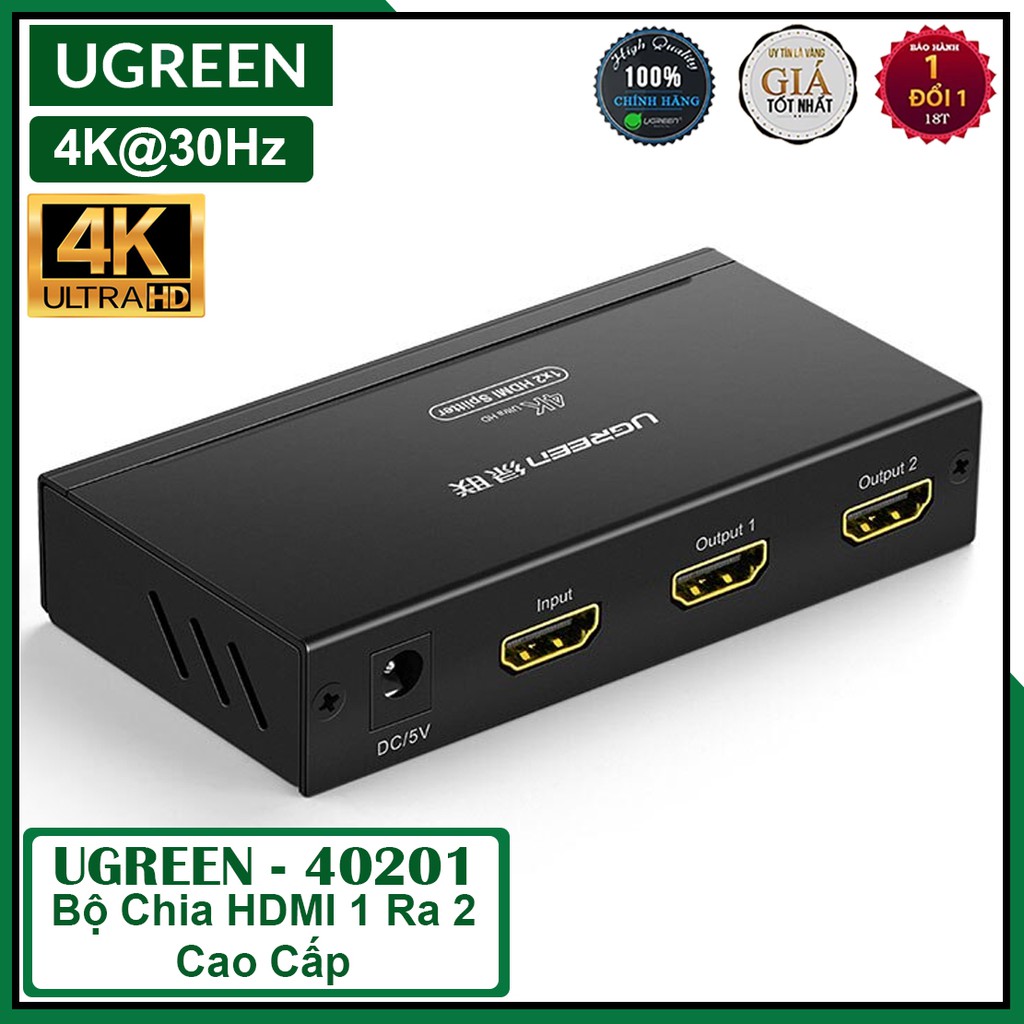 Bộ Chia Hdmi 1 Ra 2 Cao Cấp, Ugreen 40201 Chính Hãng, Hỗ Trợ 4K30Hz