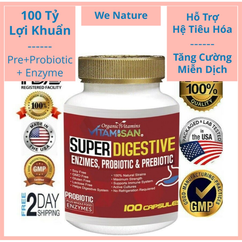 Viên Lợi Khuẩn 100 Tỷ + Enzyme Tiêu Hóa - Prebiotics + Probiotics - 100 Viên